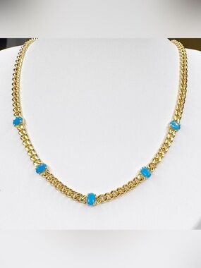 18K Gold Chain Necklace with Beautiful Blue Cabochons